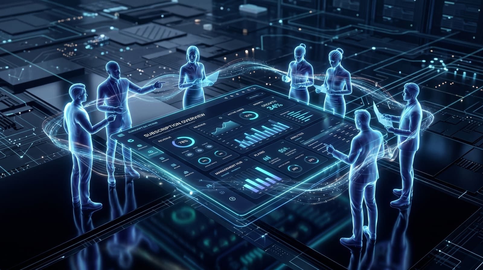 A team of consultants and engineers collaborating around a large monitor while helping a customer adopt a developer platform